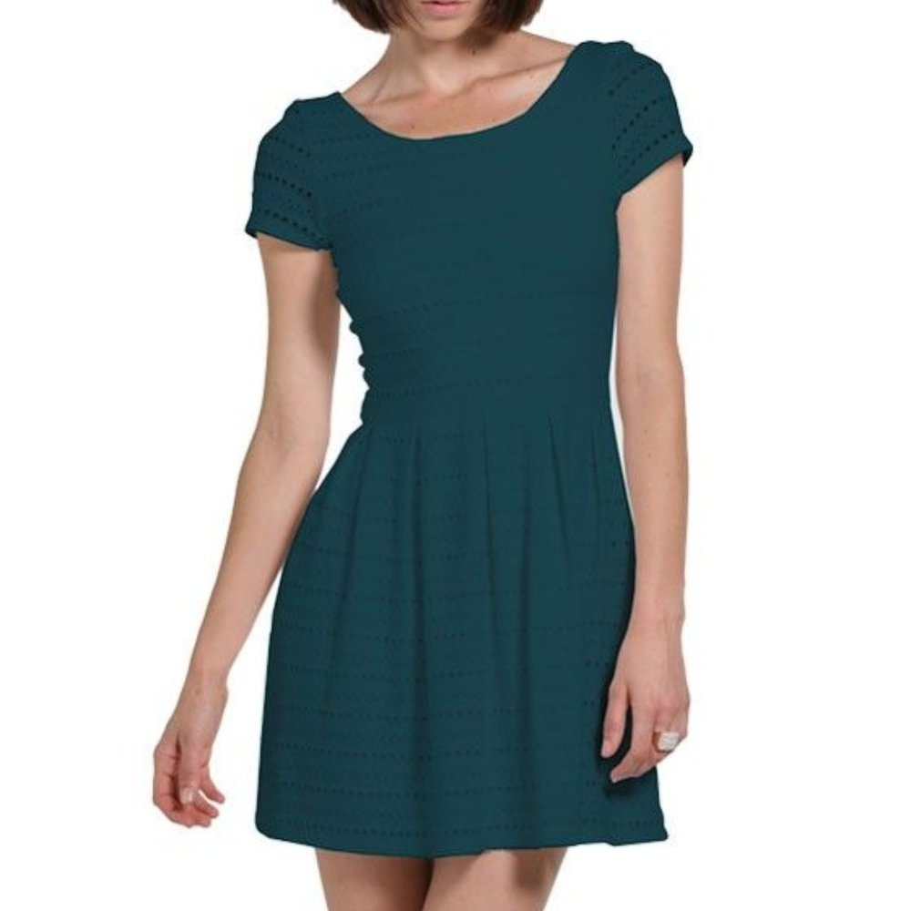 Eight Sixty dark teal eyelet dress